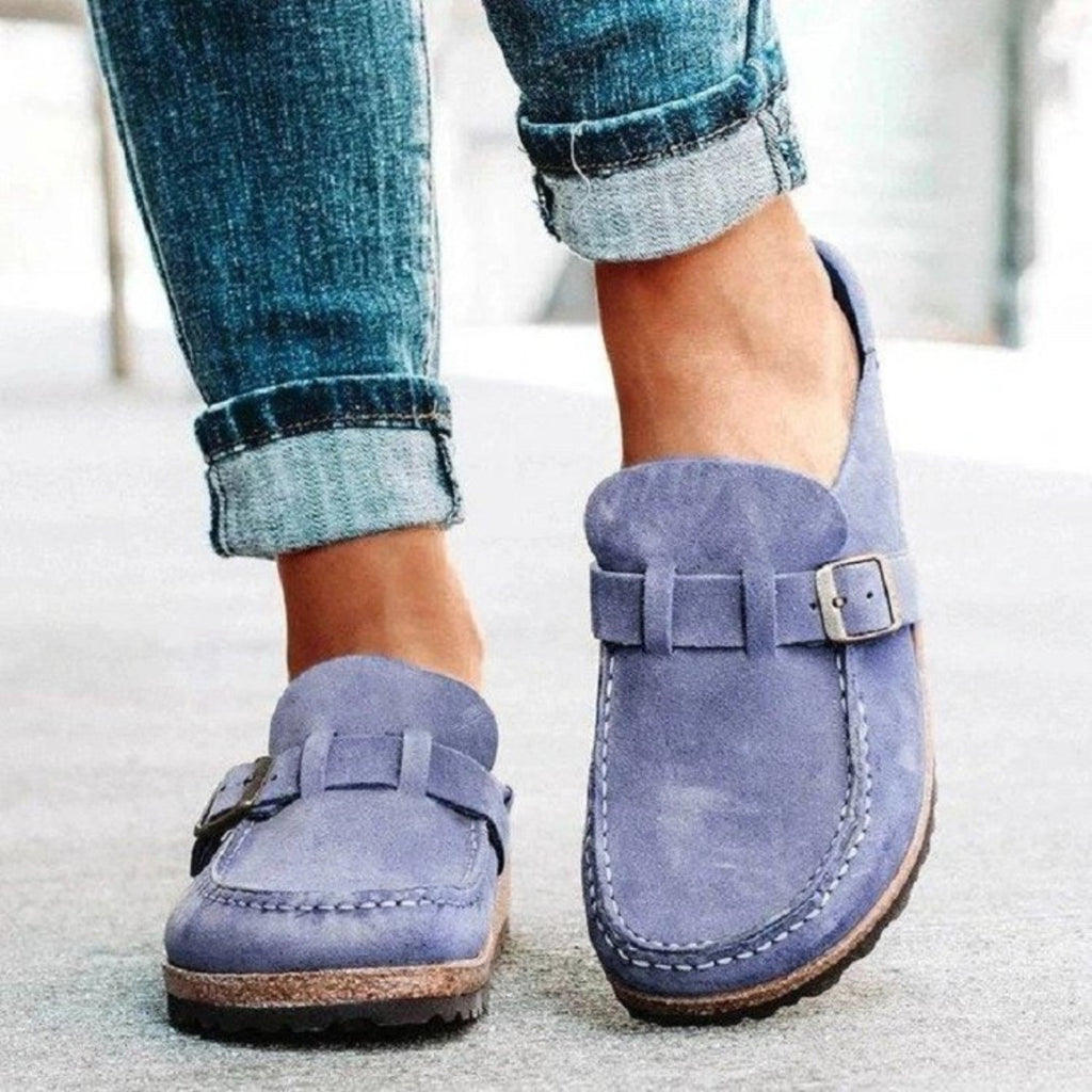 Round Toe Low Heel Buckle Loafers Trendsi