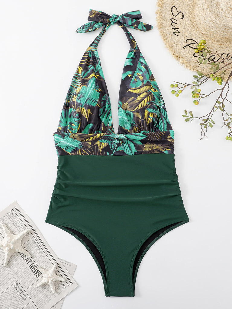 Halter Neck One-Piece Swimwear Trendsi