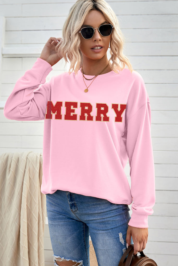 MERRY Graphic Drop Shoulder Sweatshirt Trendsi