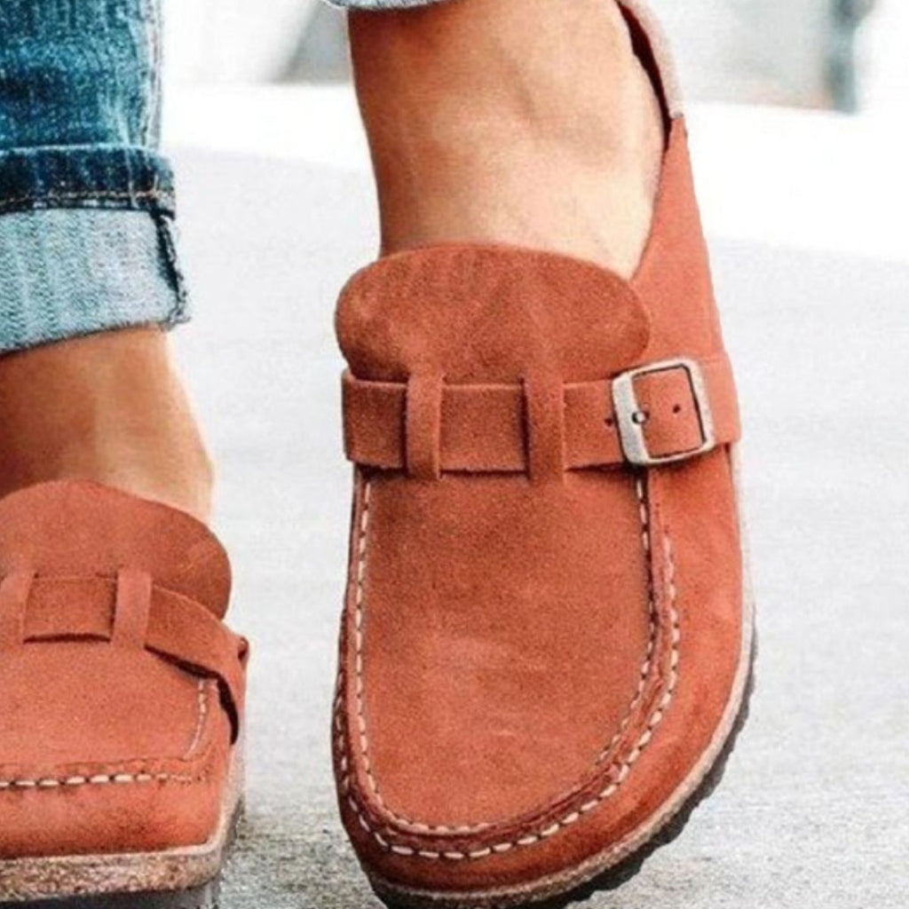 Round Toe Low Heel Buckle Loafers Trendsi