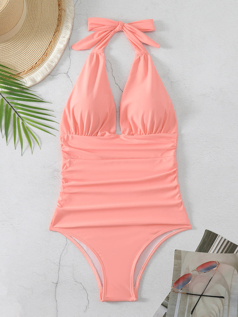 Halter Neck One-Piece Swimwear Trendsi