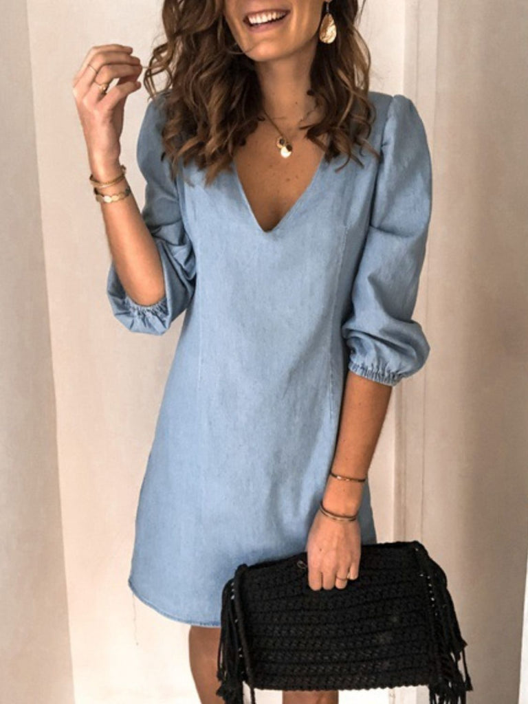 Full Size V-Neck Half Sleeve Dress Trendsi