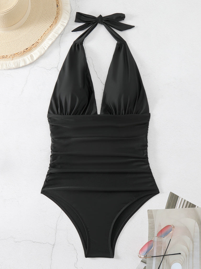 Halter Neck One-Piece Swimwear Trendsi