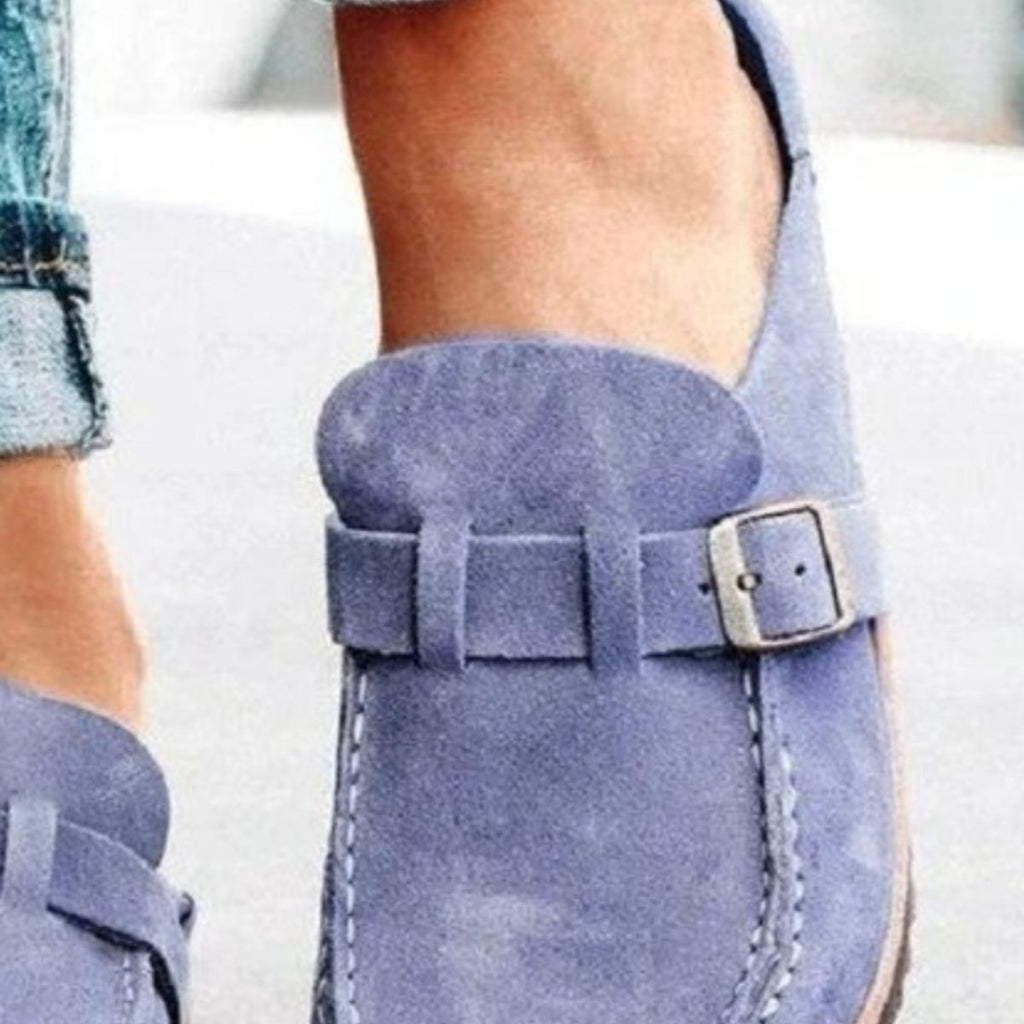 Round Toe Low Heel Buckle Loafers Trendsi