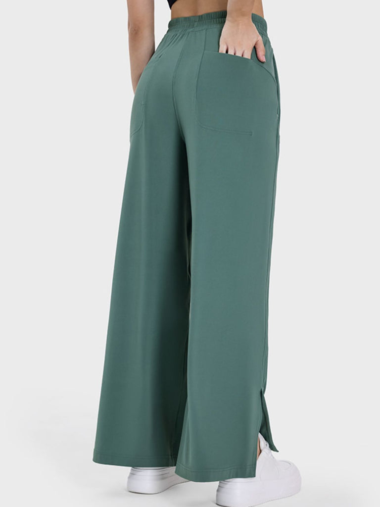 Slit Wide Leg Active Pants Trendsi