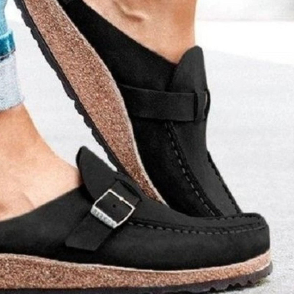 Round Toe Low Heel Buckle Loafers Trendsi