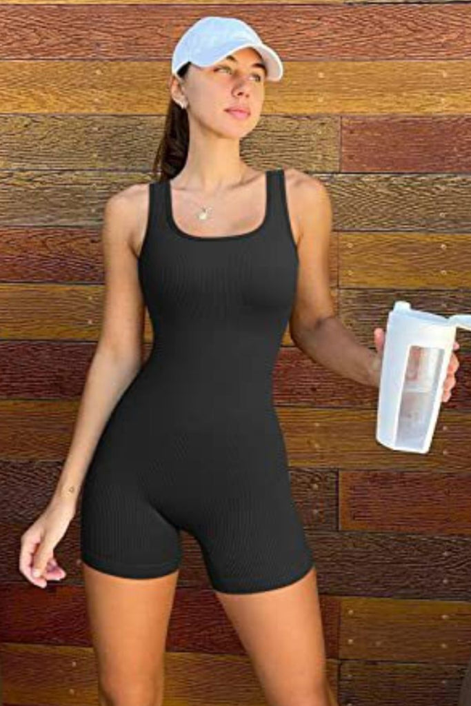 Square Neck Wide Strap Active Romper Trendsi