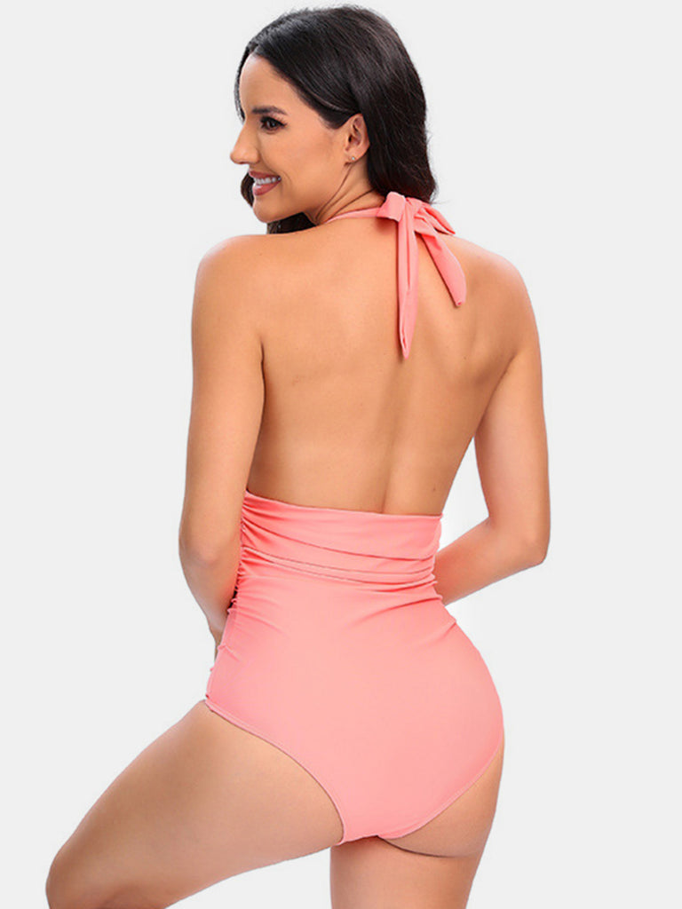 Halter Neck One-Piece Swimwear Trendsi