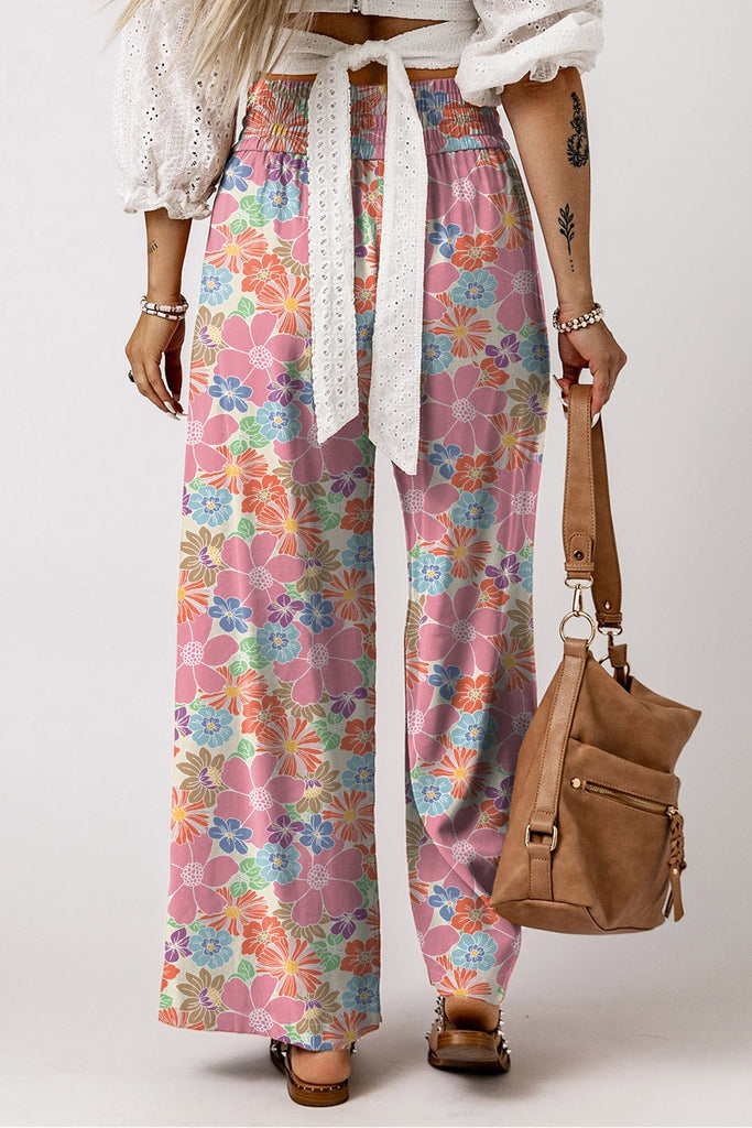 Drawstring Printed Wide Leg Pants Trendsi