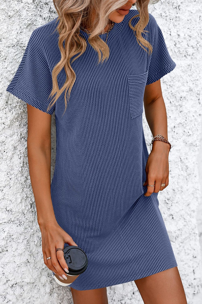 Ribbed Striped Short Sleeve Mini Tee Dress Trendsi