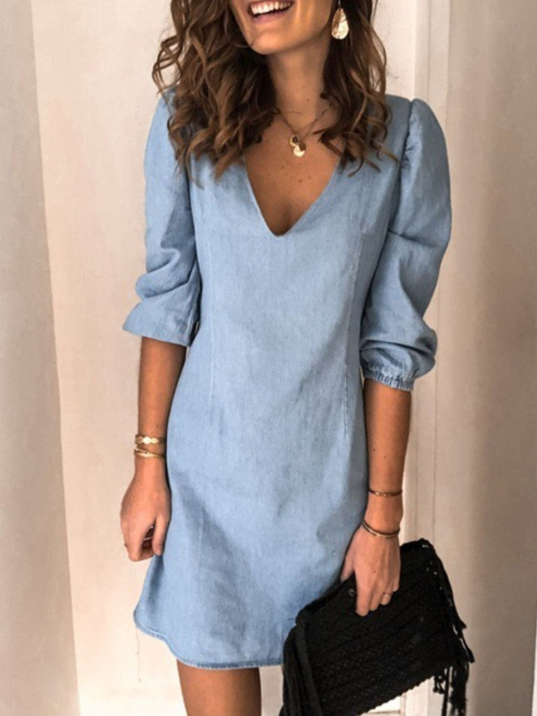 Full Size V-Neck Half Sleeve Dress Trendsi