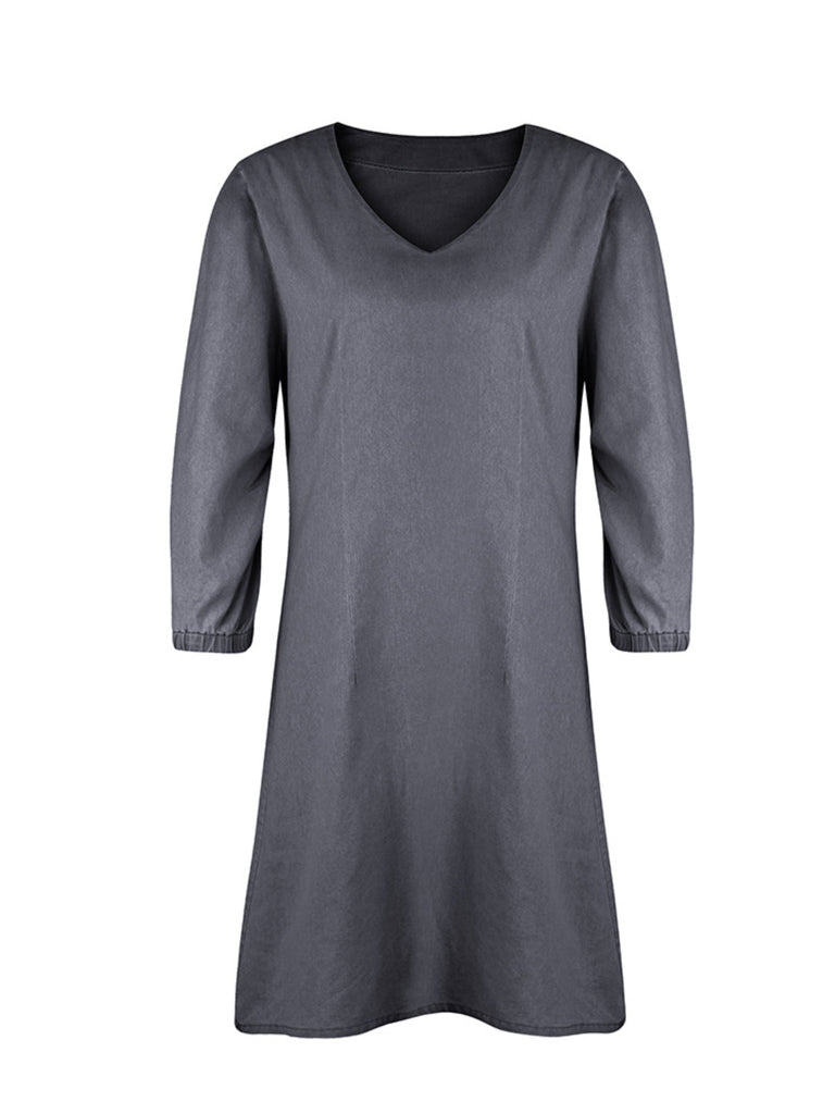 Full Size V-Neck Half Sleeve Dress Trendsi