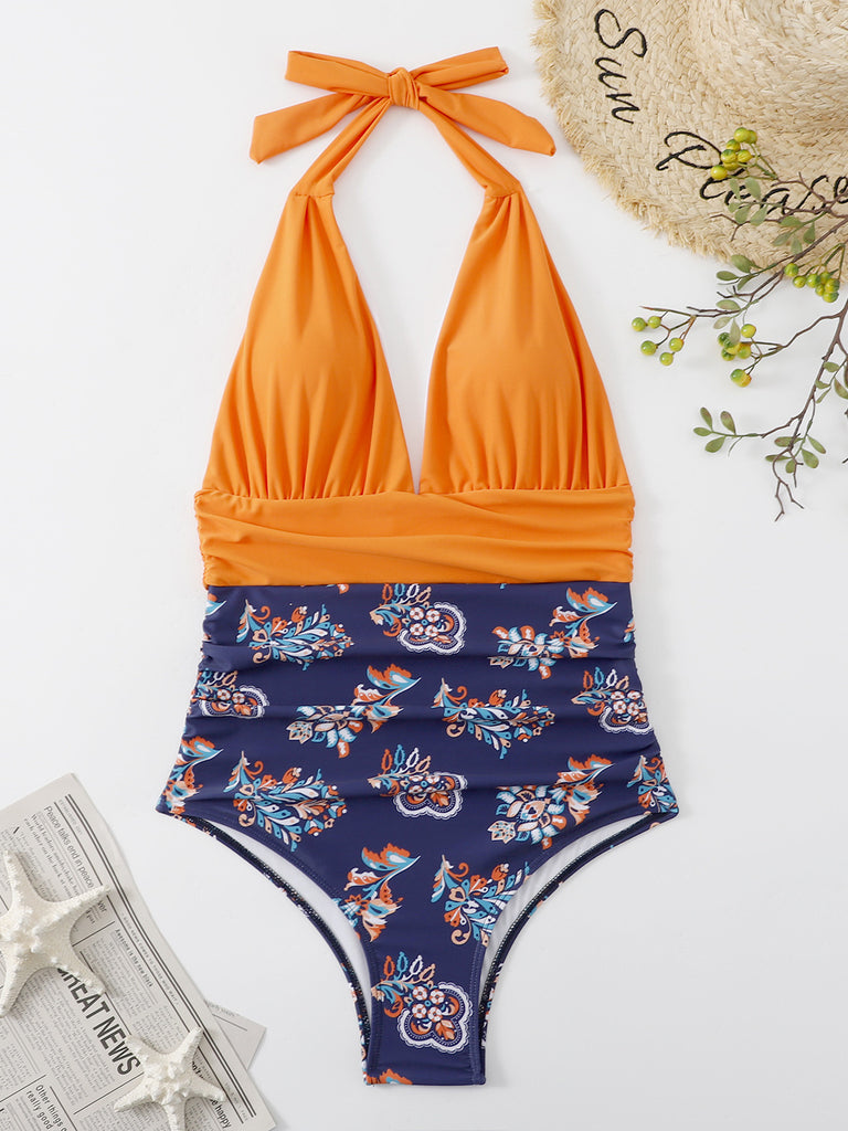 Halter Neck One-Piece Swimwear Trendsi