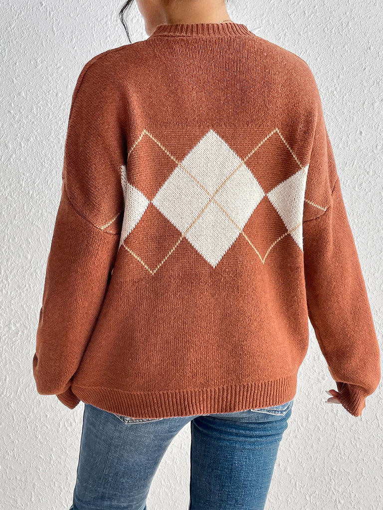 Geometric Dropped Shoulder Sweater Trendsi