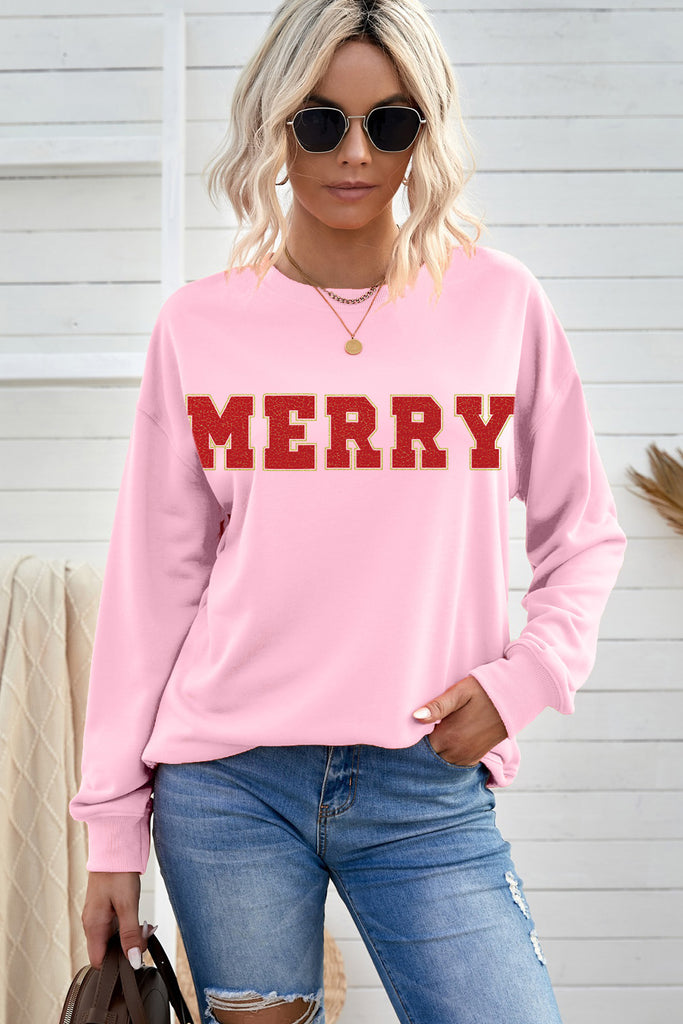 MERRY Graphic Drop Shoulder Sweatshirt Trendsi