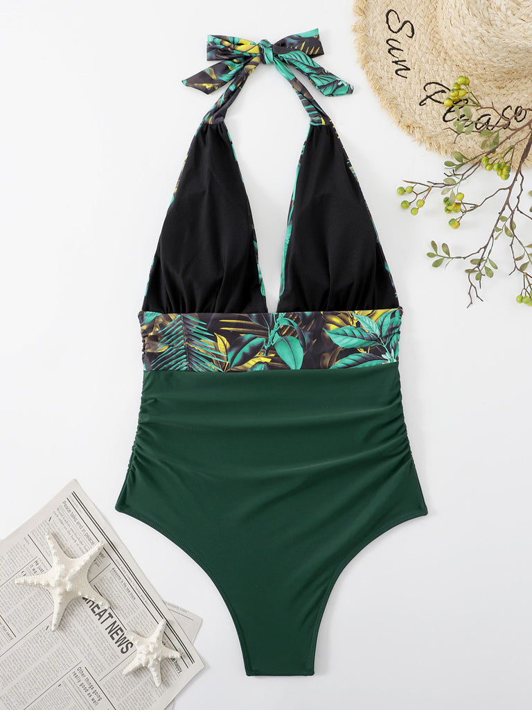 Halter Neck One-Piece Swimwear Trendsi