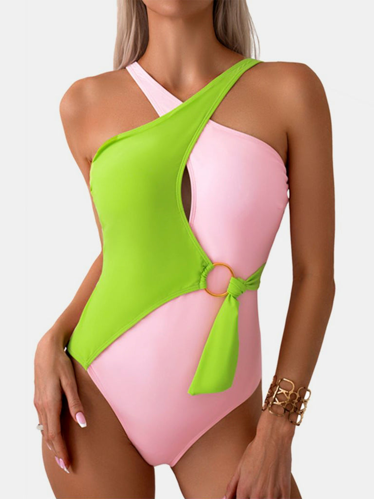 Cutout Contrast Sleeveless One-Piece Swimwear Trendsi