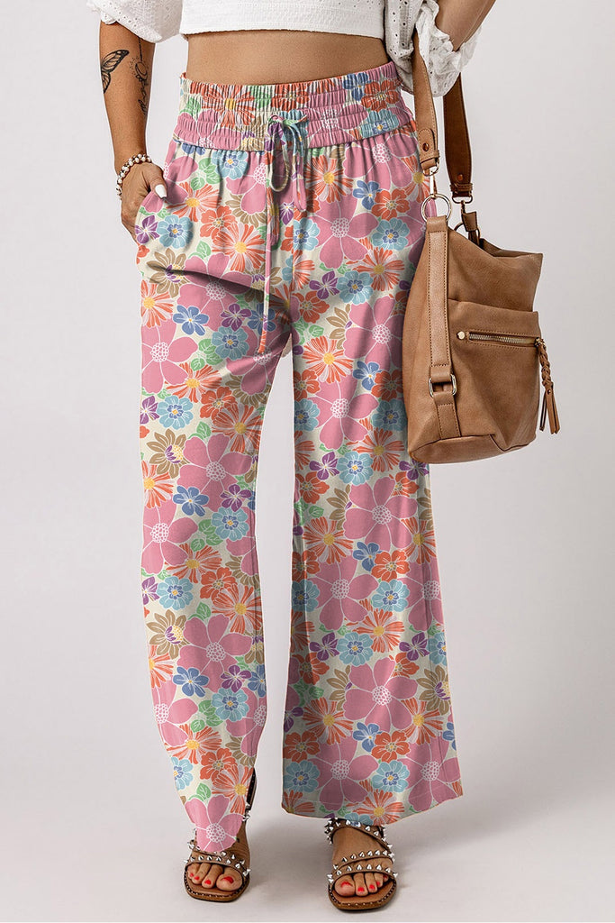 Drawstring Printed Wide Leg Pants Trendsi