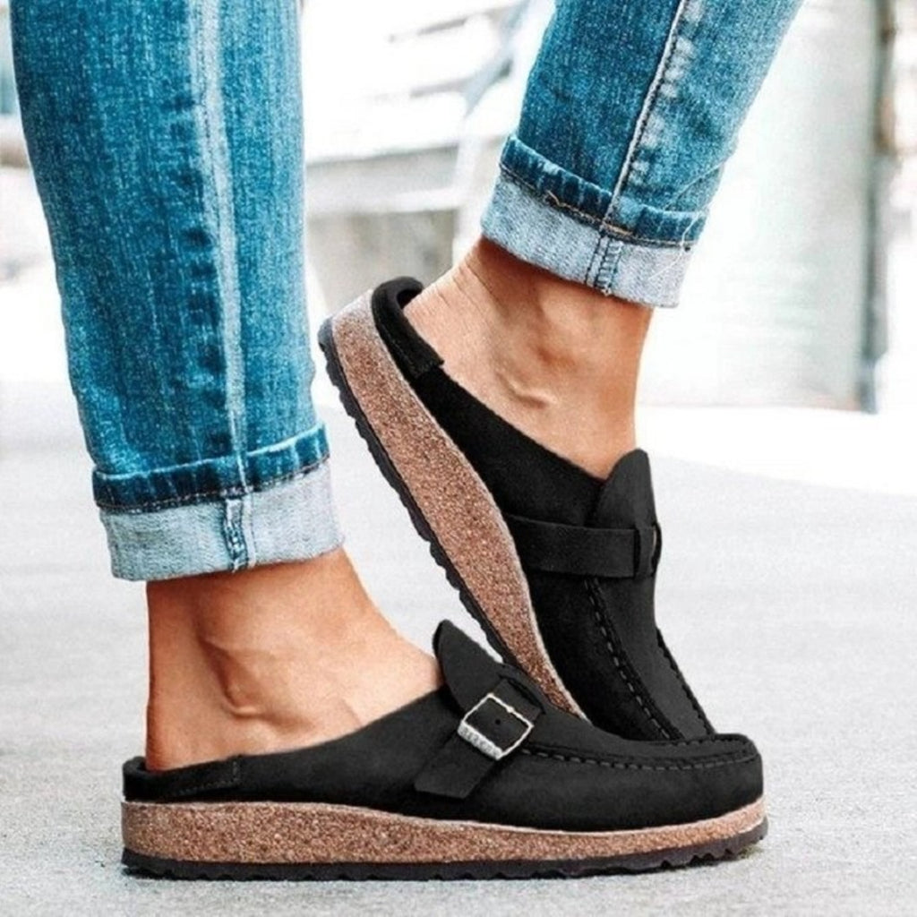 Round Toe Low Heel Buckle Loafers Trendsi