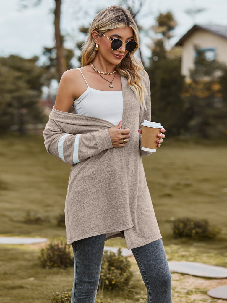 Striped Open Front Dropped Shoulder Cardigan Trendsi