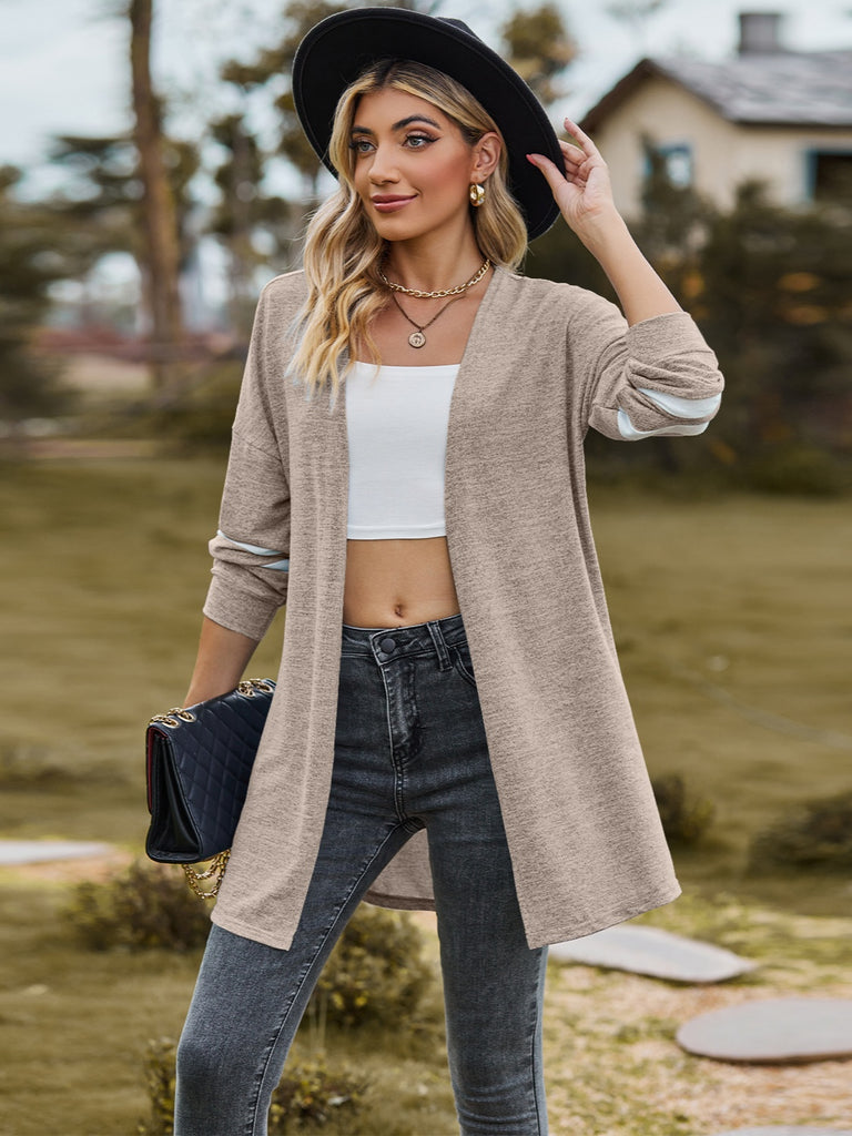 Striped Open Front Dropped Shoulder Cardigan Trendsi