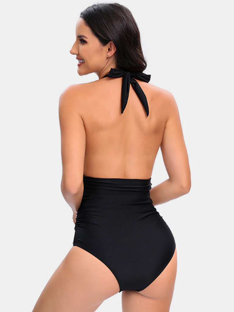 Halter Neck One-Piece Swimwear Trendsi