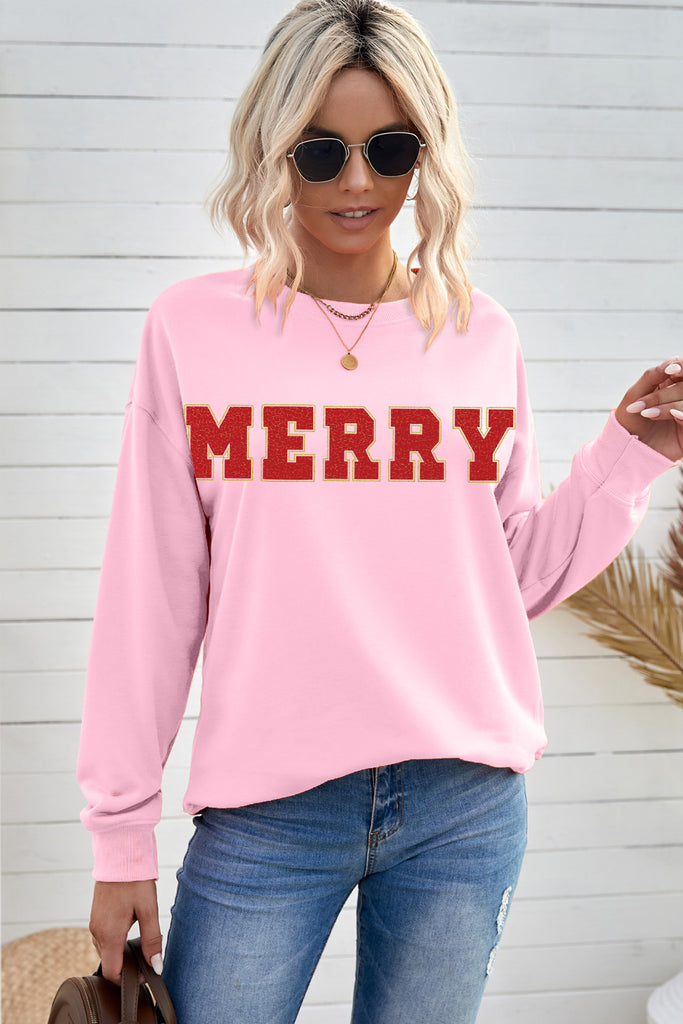 MERRY Graphic Drop Shoulder Sweatshirt Trendsi