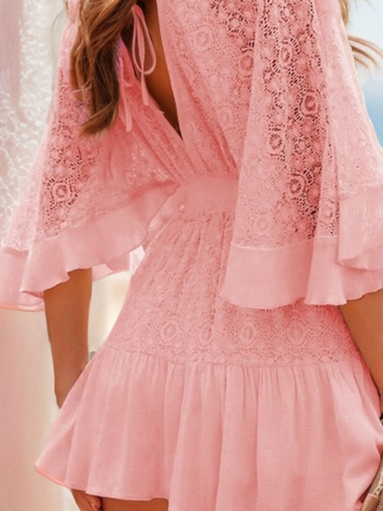 Lace Cutout Half Sleeve Mini Dress Trendsi