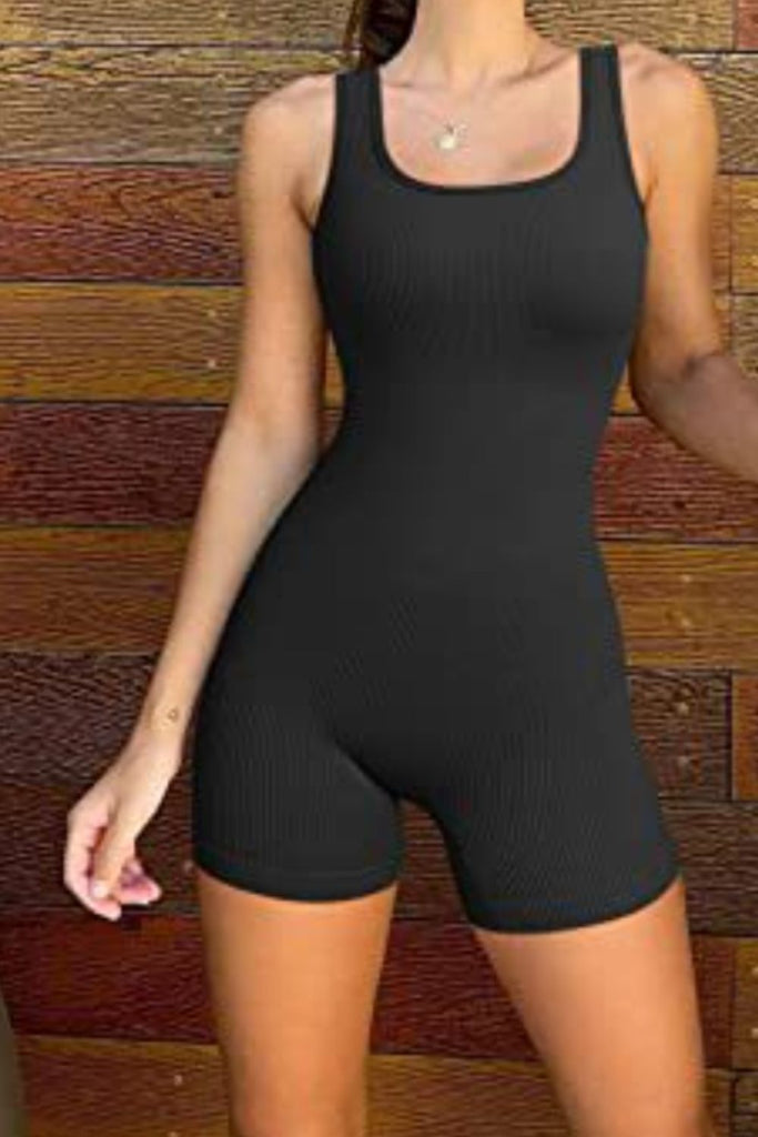 Square Neck Wide Strap Active Romper Trendsi