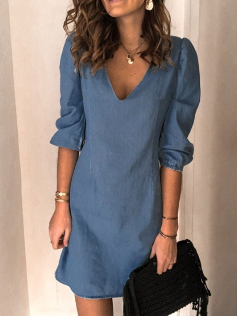 Full Size V-Neck Half Sleeve Dress Trendsi