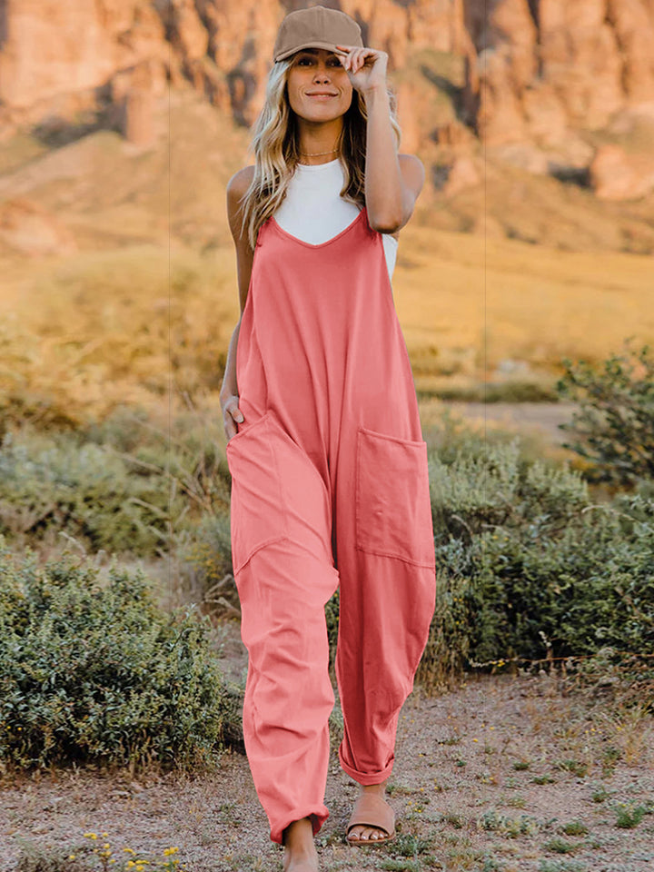 Double Take Full Size Sleeveless V-Neck Pocketed Jumpsuit Trendsi