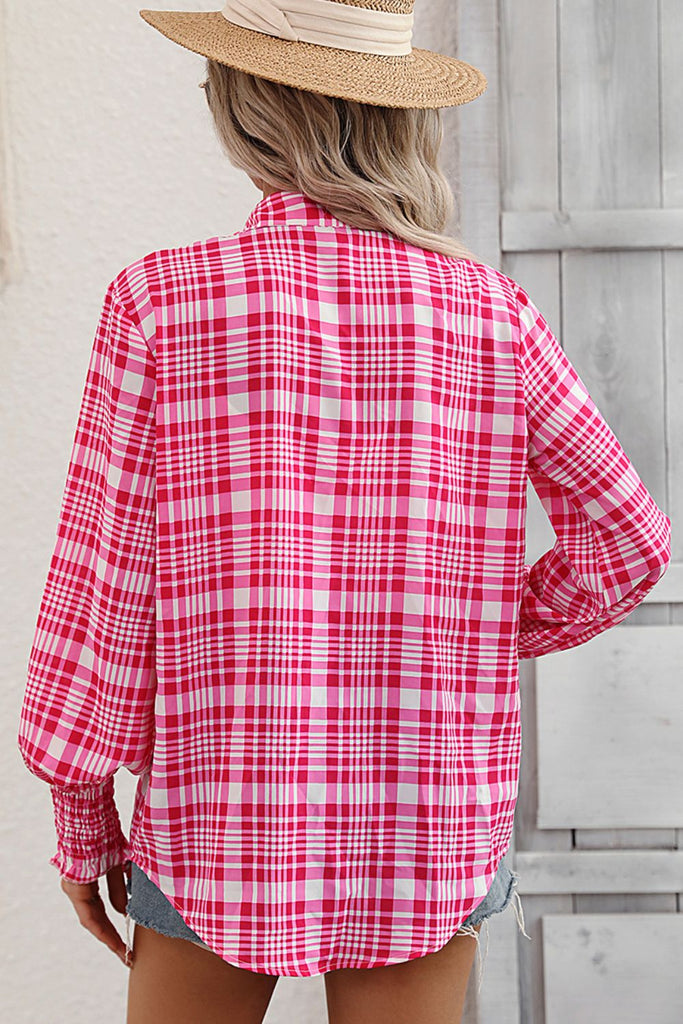 Plaid Lantern Sleeve Shirt Trendsi