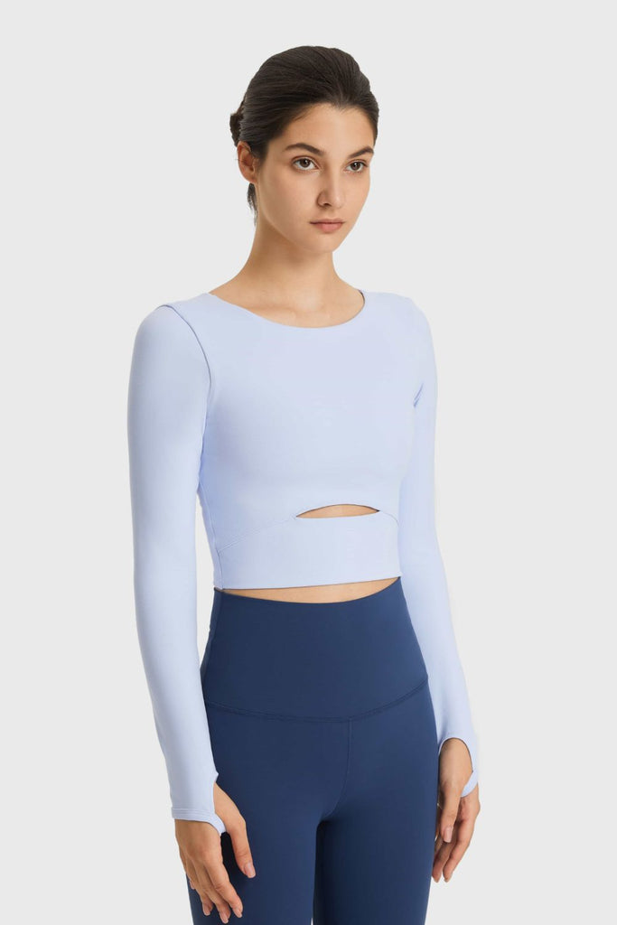 Cutout Long Sleeve Cropped Sports Top Trendsi