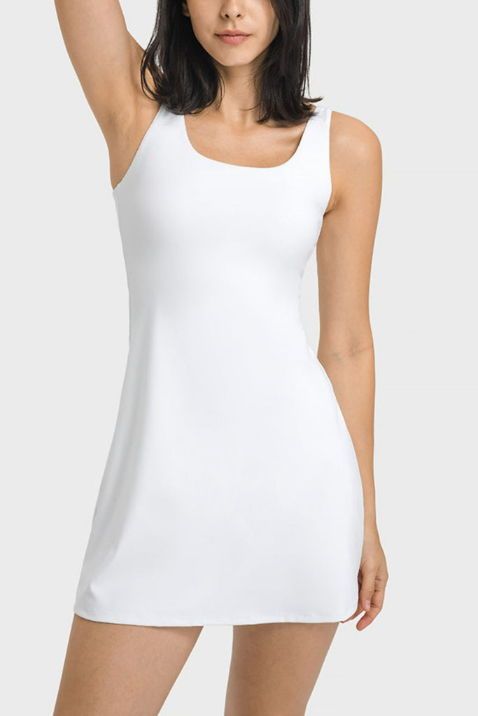 Square Neck Sports Tank Dress with Full Coverage Bottoms Trendsi