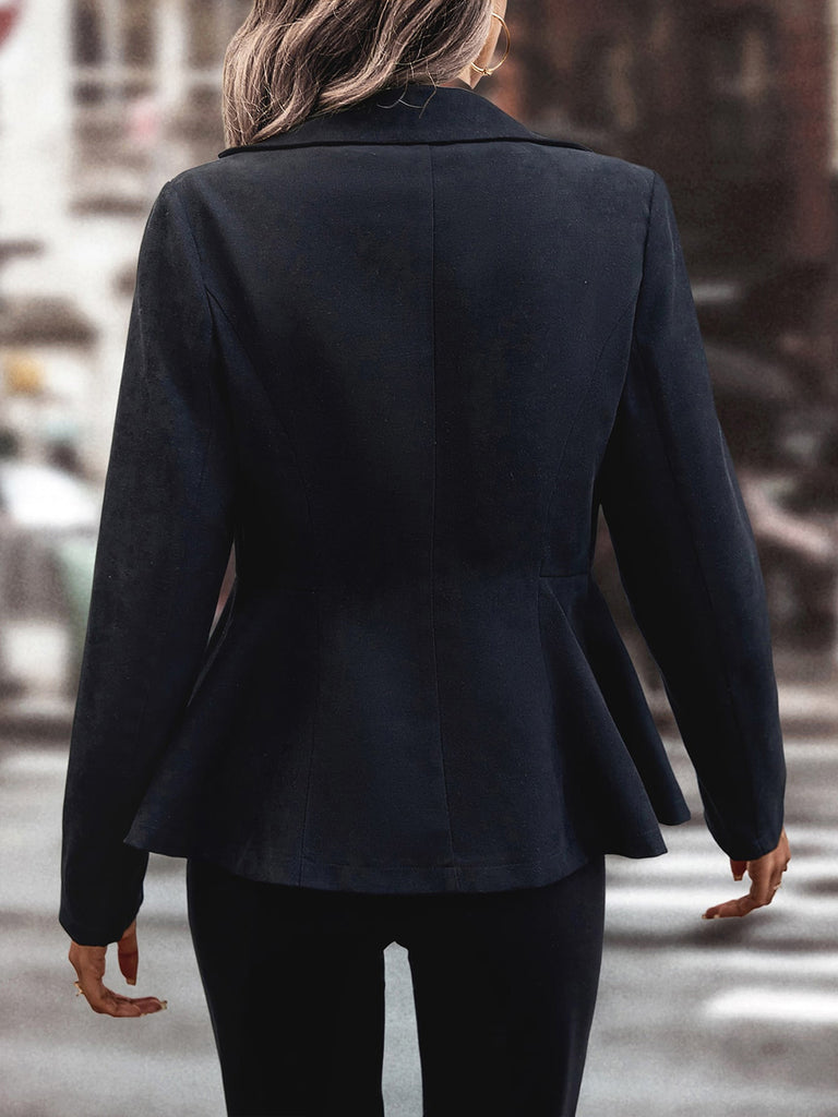 Buttoned Lapel Collar Long Sleeve Blazer Trendsi