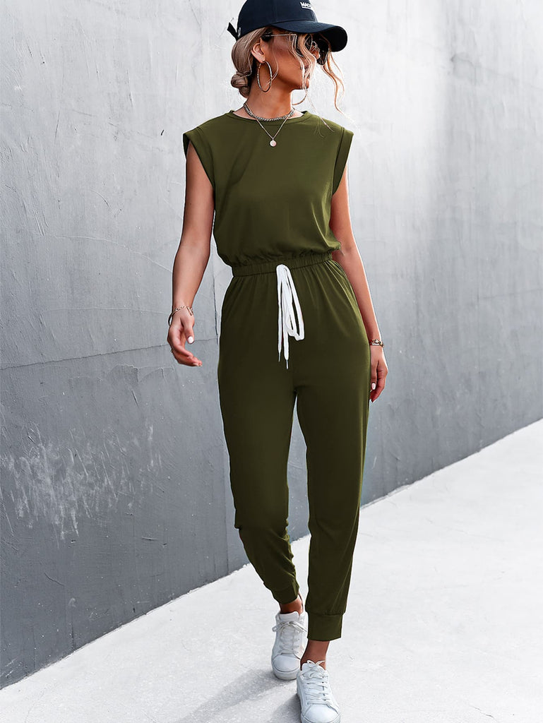 Round Neck Cap Sleeve Jumpsuit Trendsi