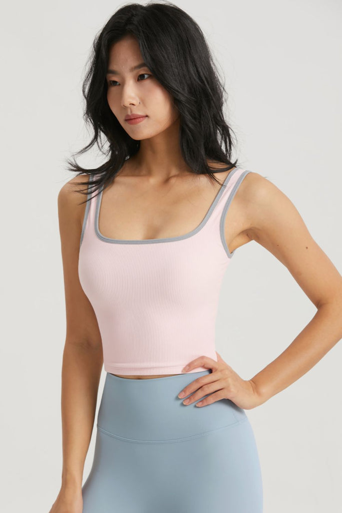 Contrast Square Neck Cropped Sports Tank Trendsi