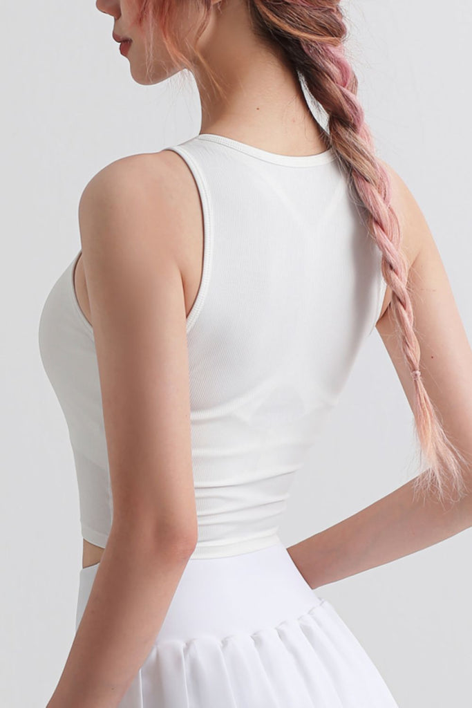 Notched Neck Cropped Sports Tank Trendsi