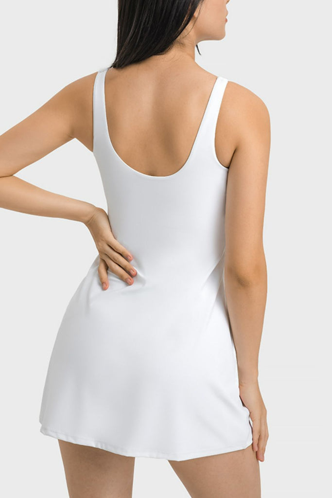 Square Neck Sports Tank Dress with Full Coverage Bottoms Trendsi