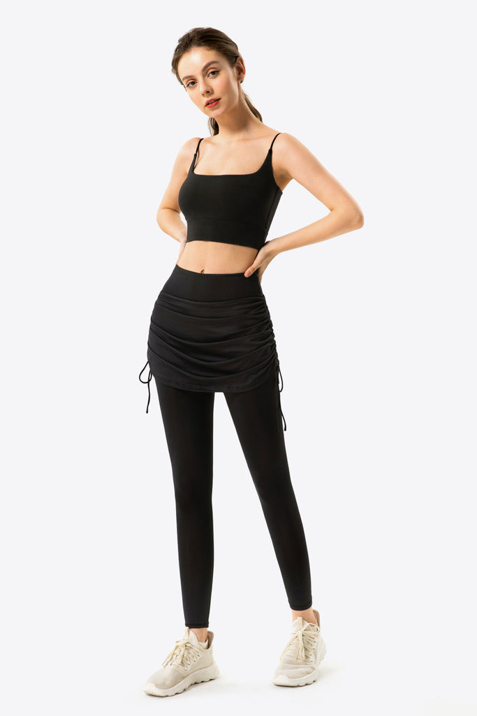 Drawstring Ruched Faux Layered Yoga Leggings Trendsi