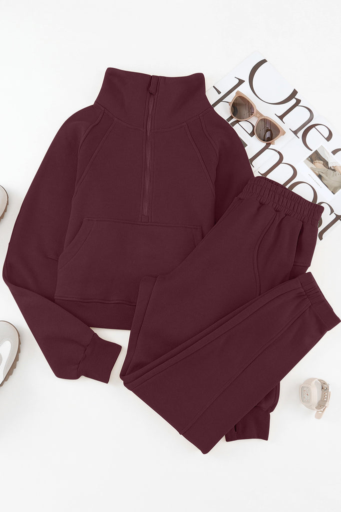 Half-Zip Sports Set with Pockets Trendsi