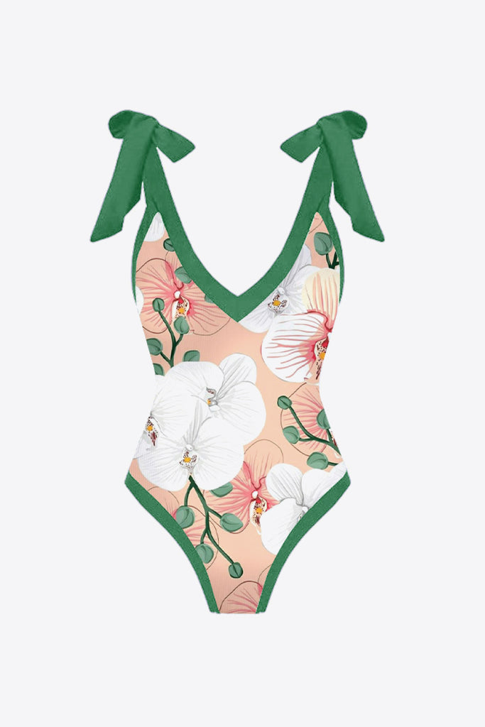 Floral V-Neck Two-Piece Swim Set Trendsi