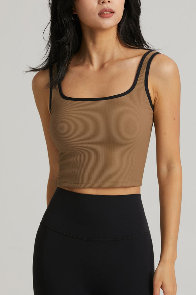 Contrast Square Neck Cropped Sports Tank Trendsi