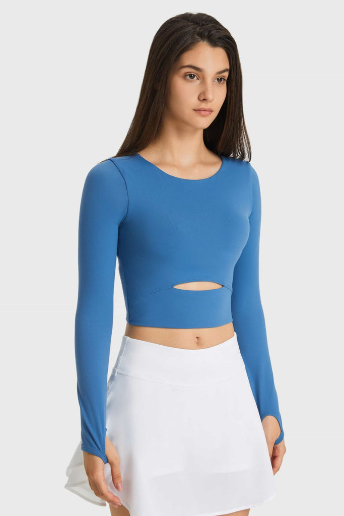 Cutout Long Sleeve Cropped Sports Top Trendsi