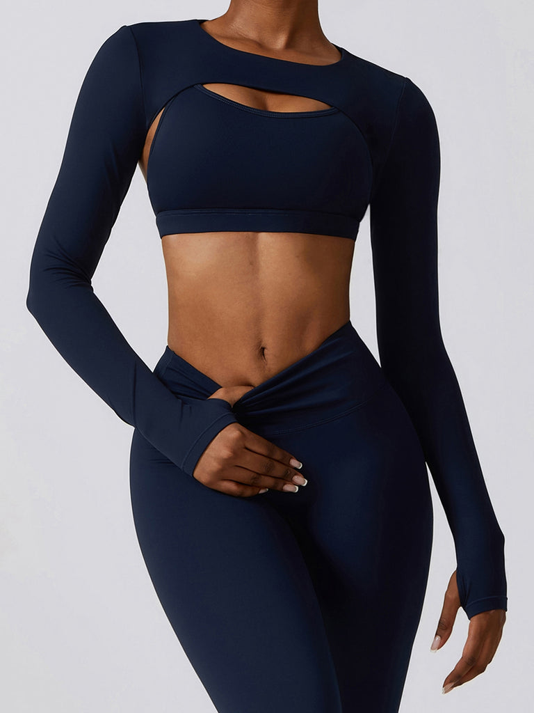 Cropped Cutout Long Sleeve Sports Top Trendsi