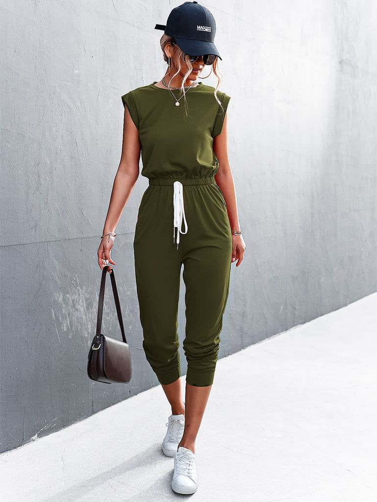 Round Neck Cap Sleeve Jumpsuit Trendsi