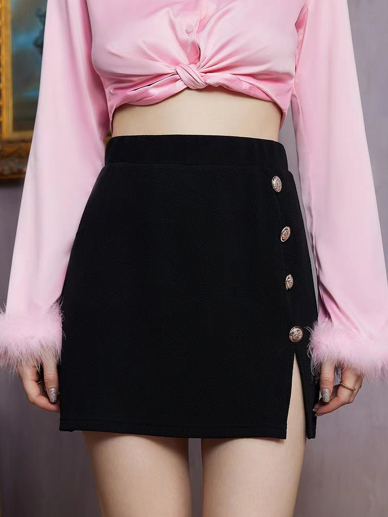 Decorative Button Slit Mini Skirt Trendsi