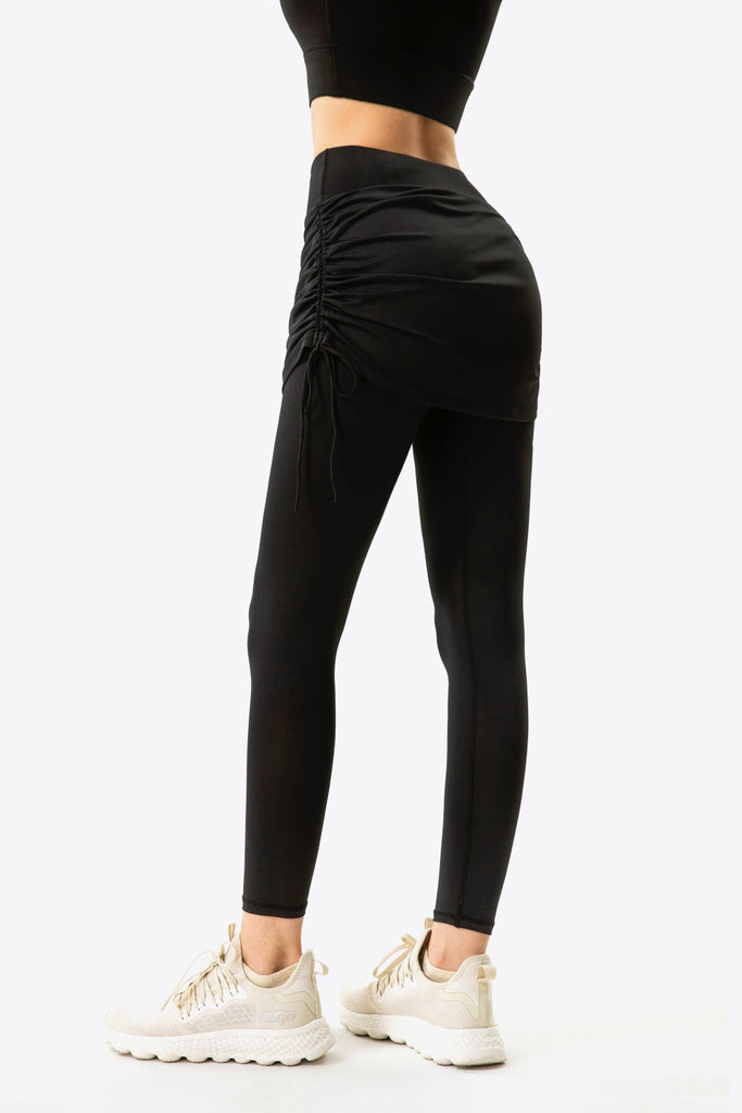 Drawstring Ruched Faux Layered Yoga Leggings Trendsi