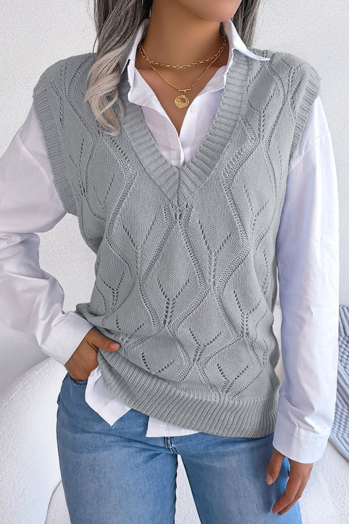 Openwork Ribbed Trim Sweater Vest Trendsi