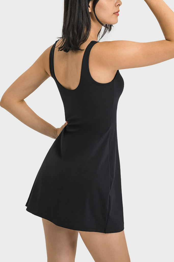 Square Neck Sports Tank Dress with Full Coverage Bottoms Trendsi